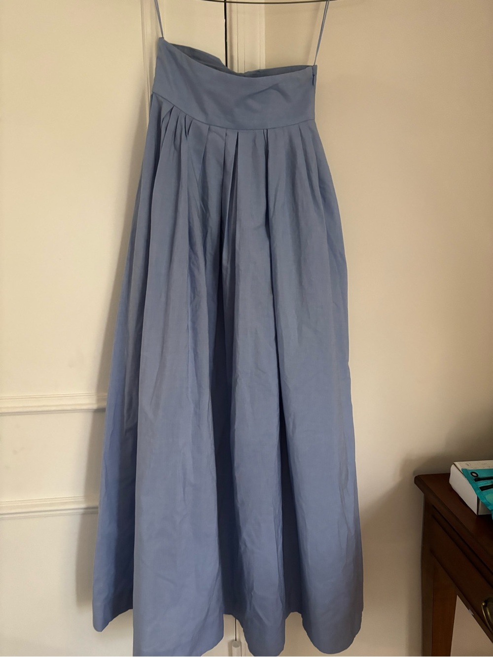 Rosie Assoulin Pale Blue Strapless Pleated skirt